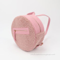 Cute Pink Cylinder Wool Winter Lambs PU Sherpa Soft Backpack Lady Girl Rabbit Tote Bag